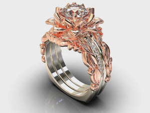 Unique Flower Diamond Wedding Ring Set