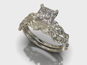 Unique Floral Diamond Wedding Ring Set