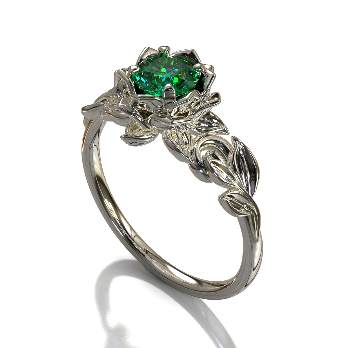 Lotus Flower Emerald Engagement Ring