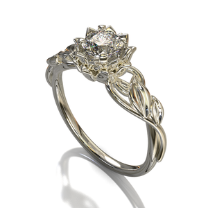 Lotus Flower Diamond Engagement Ring With Leaves