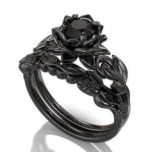 Unique Black Lotus Flower Engagement Ring