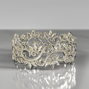 White Gold Leaf Wedding Band
