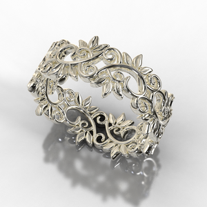 White Gold Leaf Wedding Band