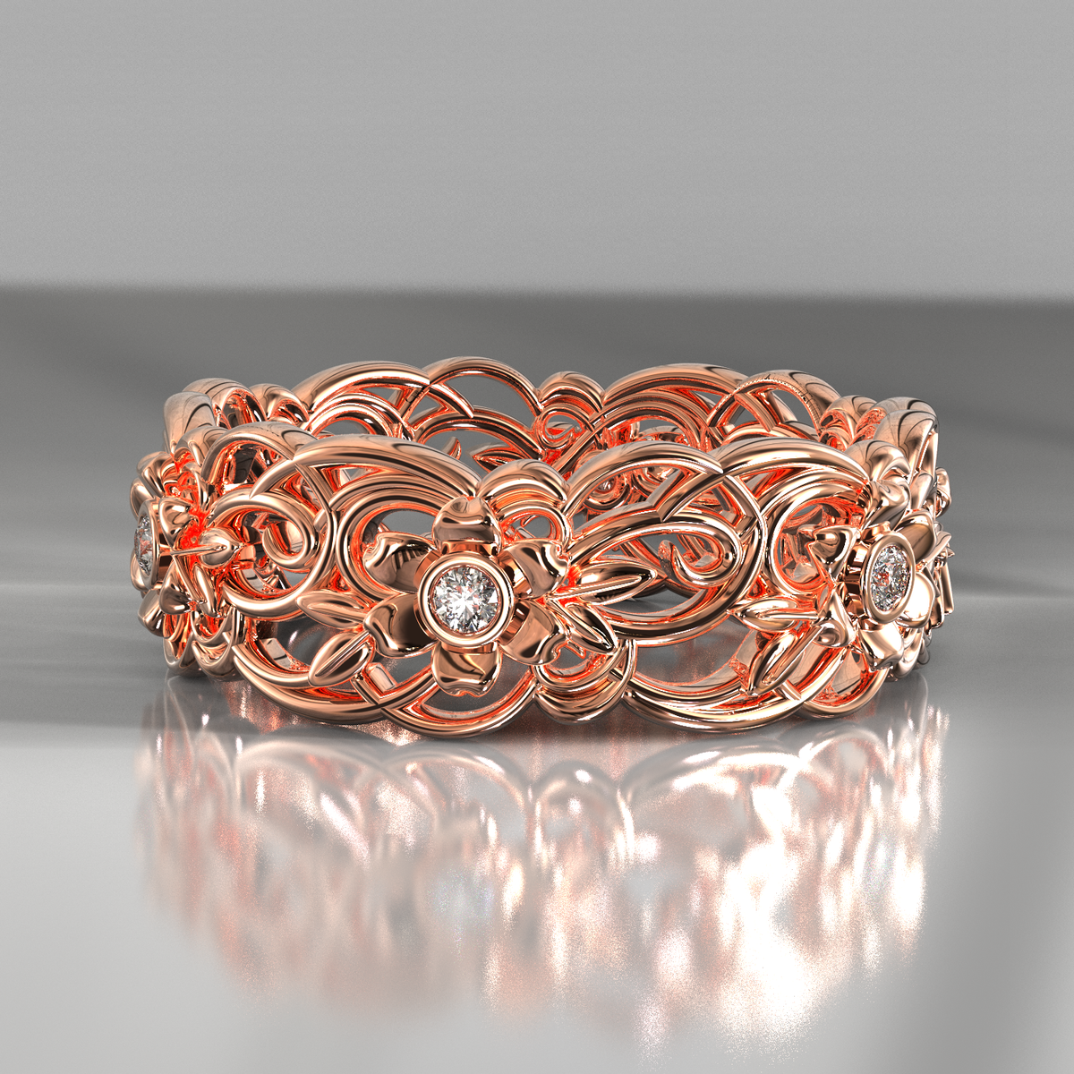 Rose Gold Flower Wedding Ring