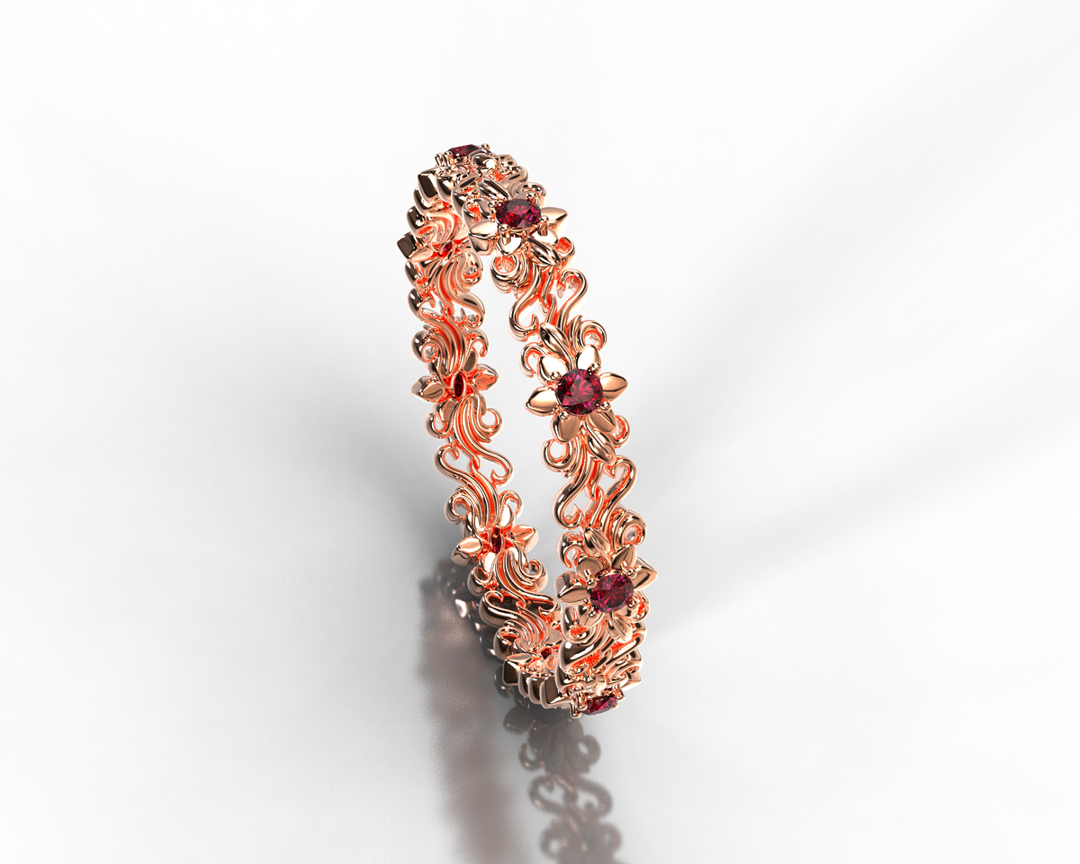 Unique Rose Gold Floral Wedding Ring