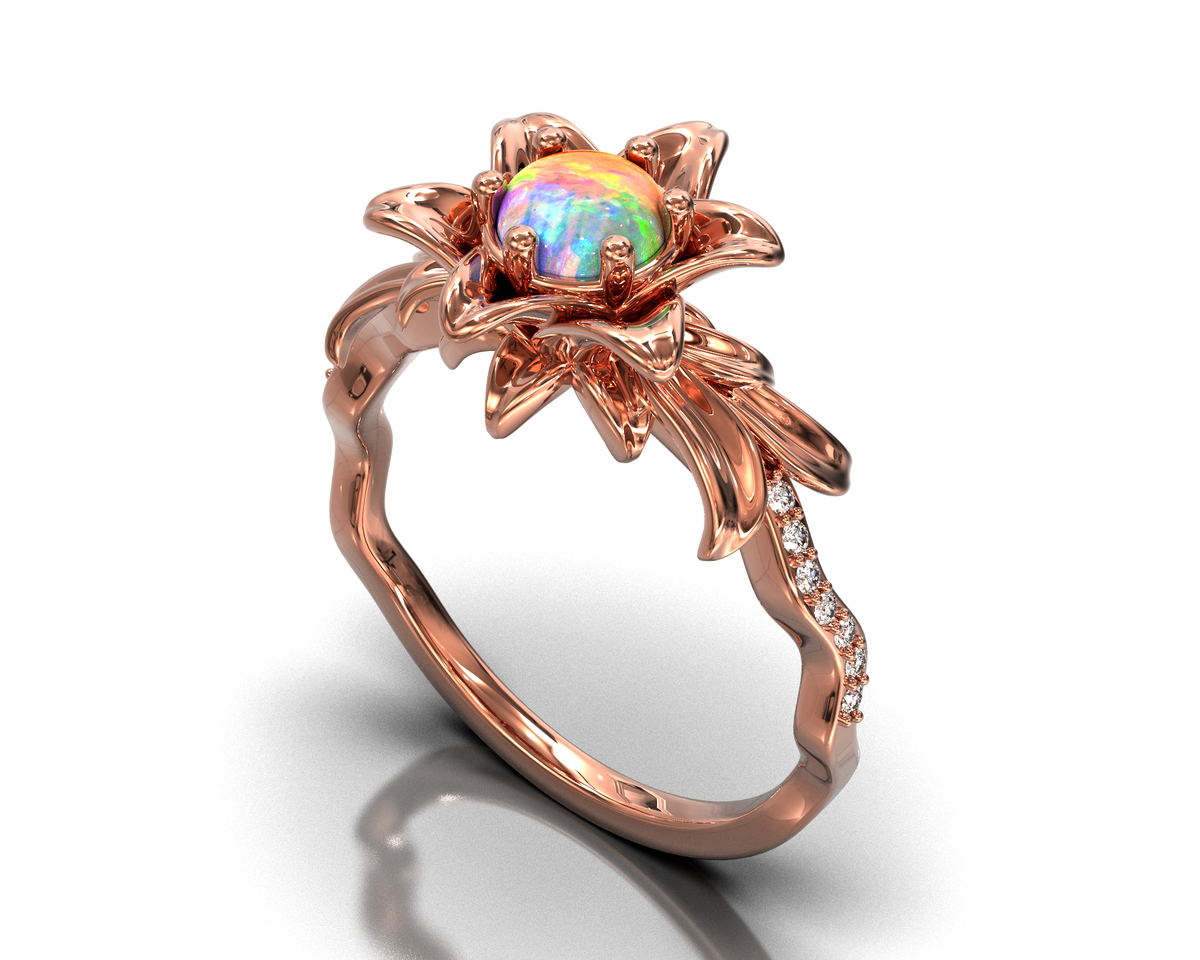 Unique Opal Floral Engagement Ring