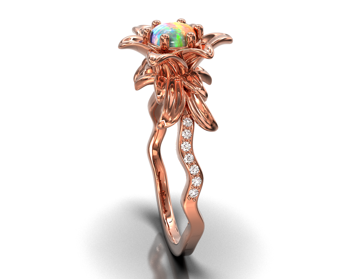 Unique Opal Floral Engagement Ring
