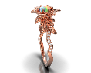 Unique Opal Floral Engagement Ring
