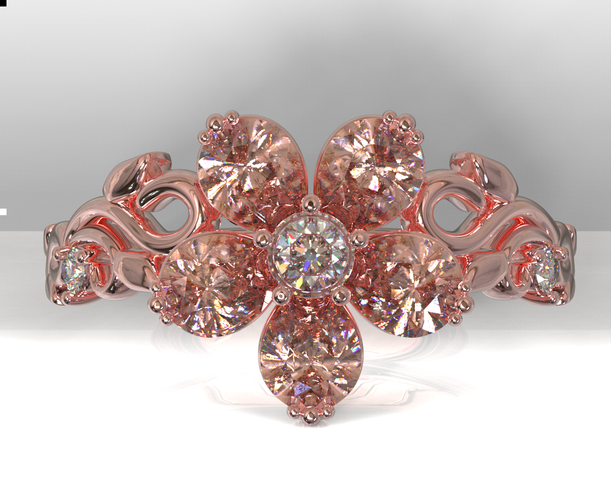 Plumeria Flower Morganite Engagement Ring