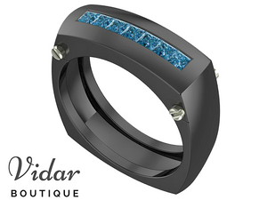Blue Diamonds Mens Two Tone Gold Wedding Ring