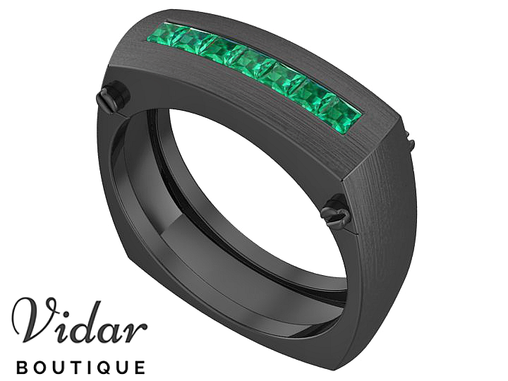  Unique Black Gold Emerald Mens Wedding Band