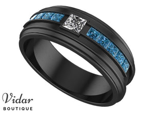 Black Gold White And Blue Diamonds Mens Wedding Band