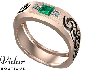 Emerald Tribal Mens Wedding Band