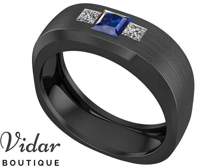 Black Gold Sapphire Mens Wedding Band