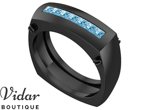 Black Gold Aquamarine Wedding Band For Men