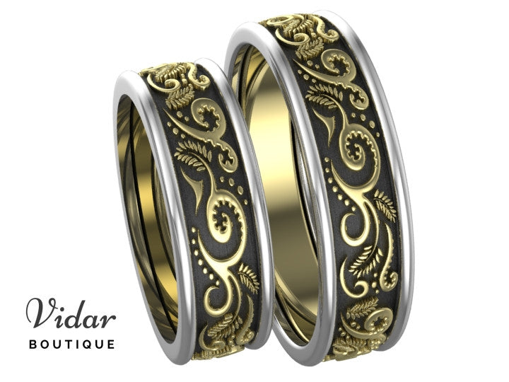 Unique Tree Tone Matching Wedding Bands