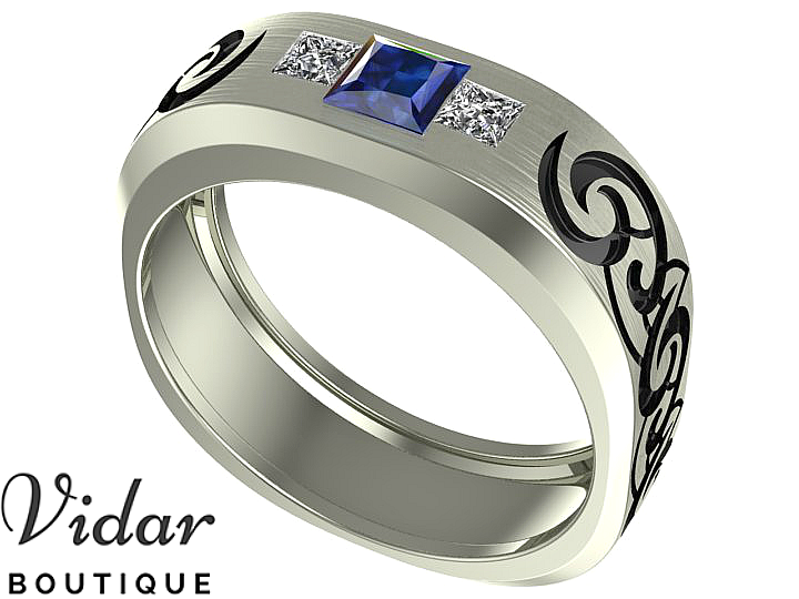 Unique Tribal Sapphire Wedding Ring For Men