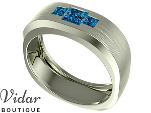 Unique Mens Blue Diamond Wedding Band
