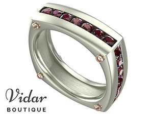 Ruby White-Rose Gold Mens Wedding Band