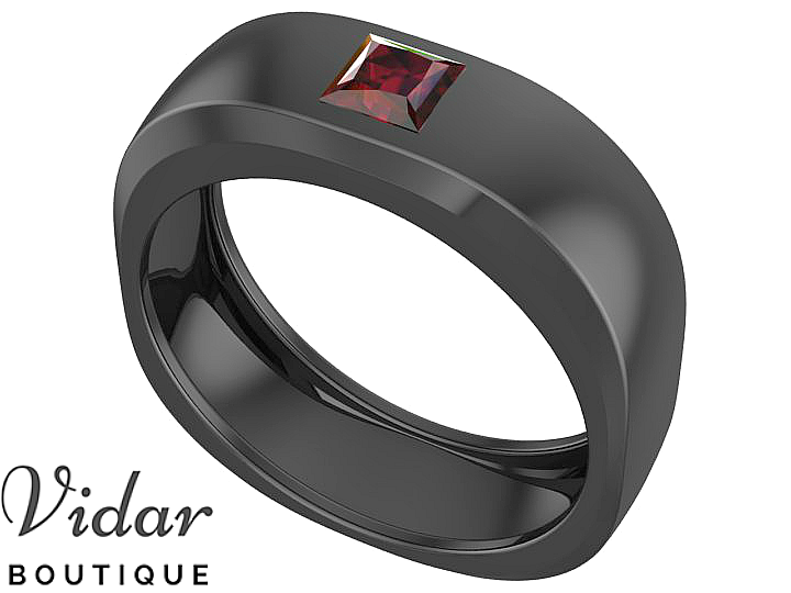 Unique Black Gold Mens Ruby Wedding Band