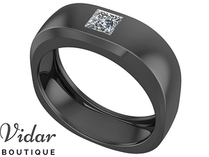 Princess Cut Diamond Black Gold Wedding Band For Men