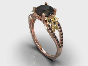 Unique Flower Black Diamond Engagement Ring