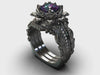 Black Gold Alexandrite Floral Wedding Ring Set