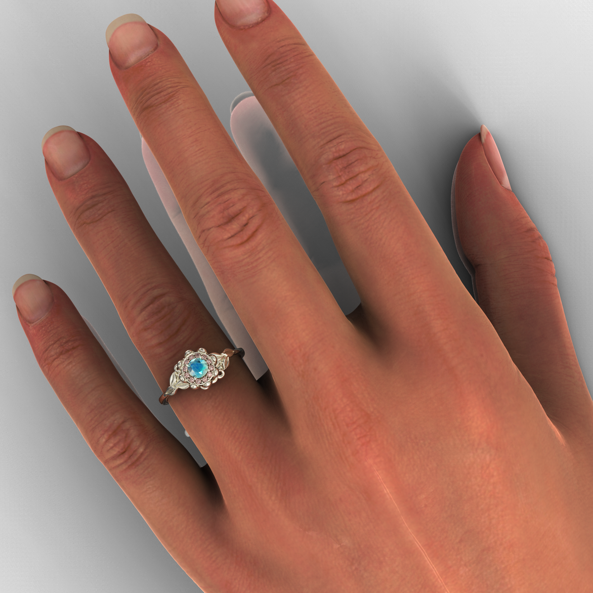 Lotus Flower Moonstone Engagement Ring