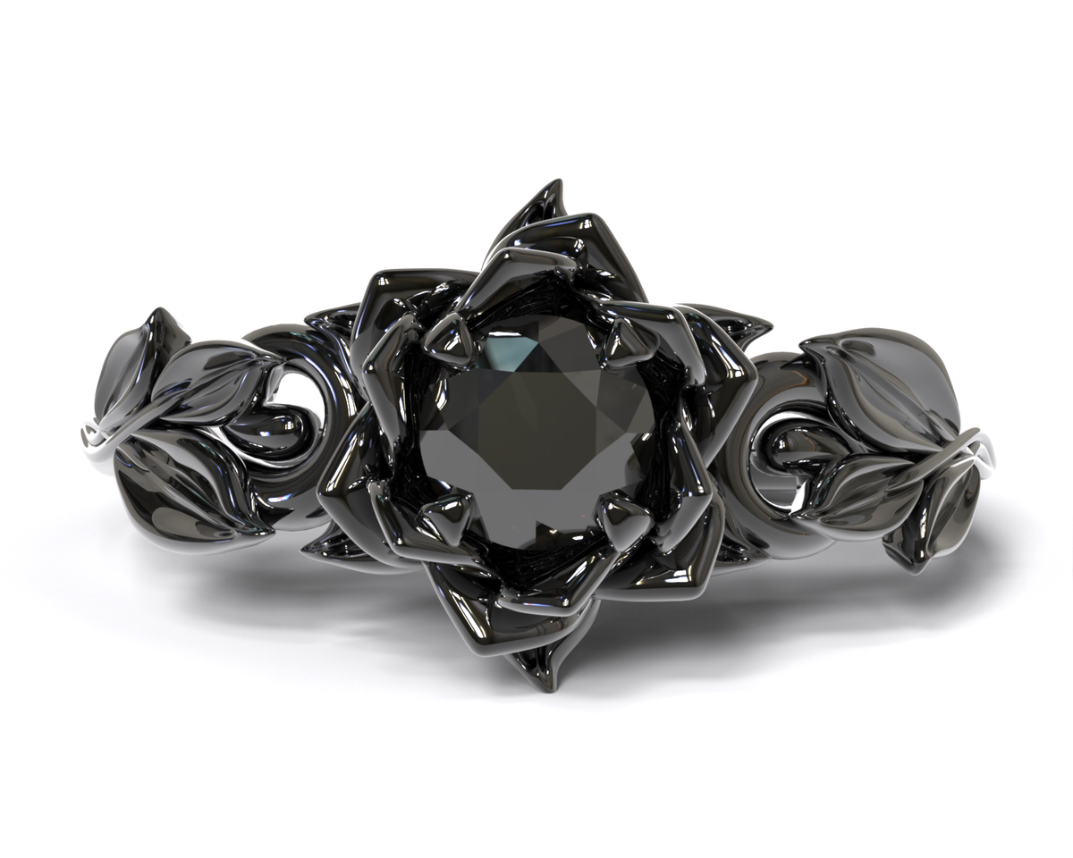 Unique Black Lotus Flower Engagement Ring