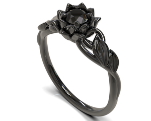 Black Lotus Engagement Ring With Black Diamond