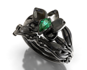 Black Gold Emerald Wedding Ring Set