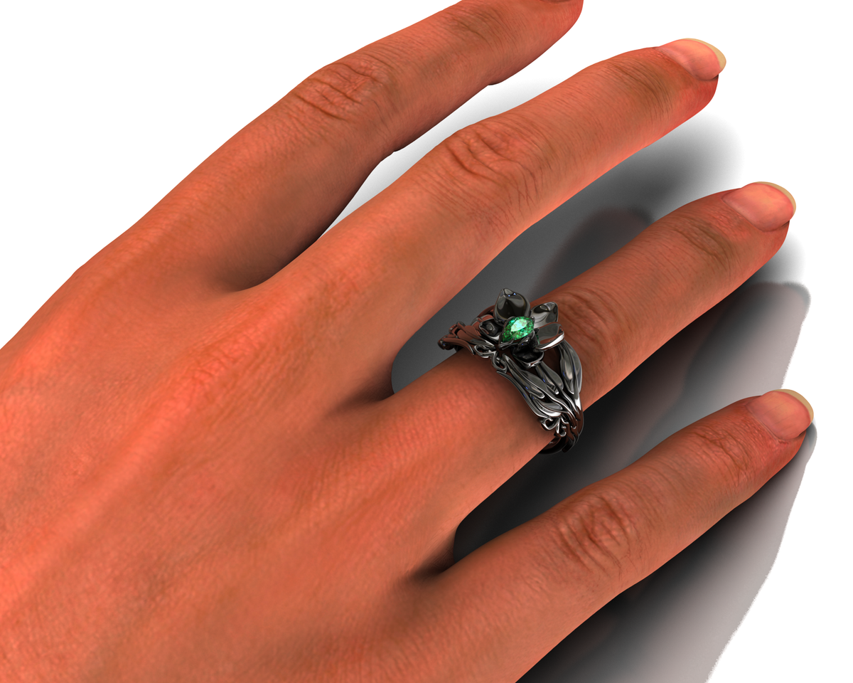 Black Gold Emerald Wedding Ring Set