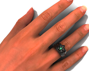 Black Gold Emerald Wedding Ring Set