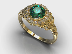 Floral Emerald Engagement Ring