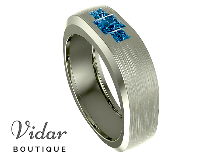 Blue diamond mens wedding band