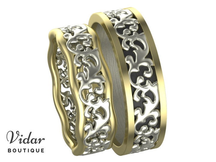 Two Tone Matching Wedding Bands His And Hers