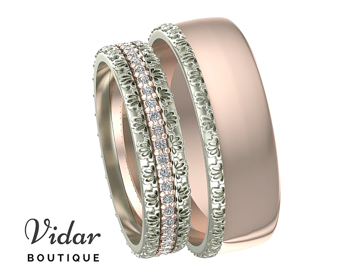 His and Hers Two Tone Gold Matching Wedding Bands