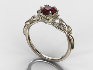 Lotus Flower Ruby Engagement Ring