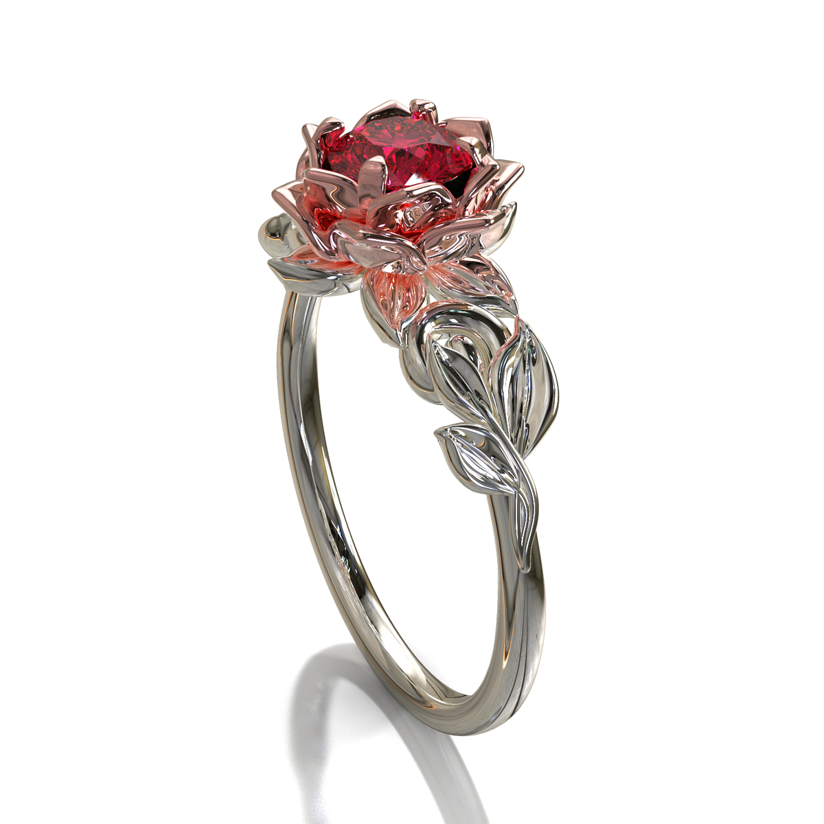 Unique Lotus Flower Ruby Engagement Ring