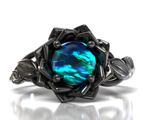 Black Gold Opal Flower Engagement Ring