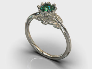 Unique Floral Emerald Engagement Ring