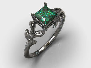 Black Gold Princess Cut Emerald Engagement Ring