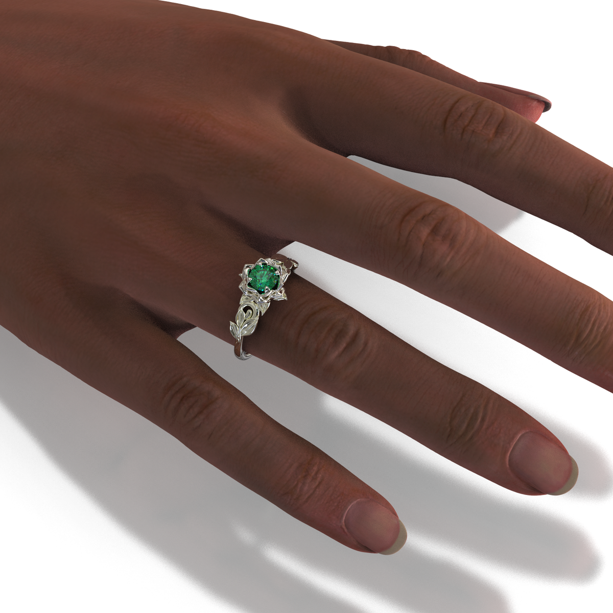 Lotus Flower Emerald Engagement Ring