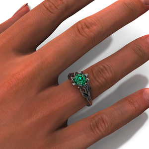 Black Gold Emerald Flower Engagement Ring