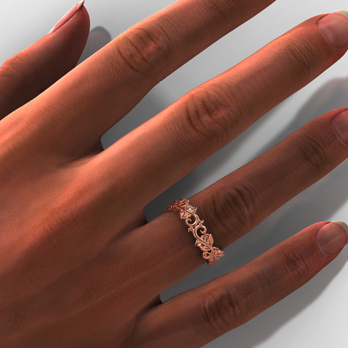 Rose Gold Leaf Wedding Band