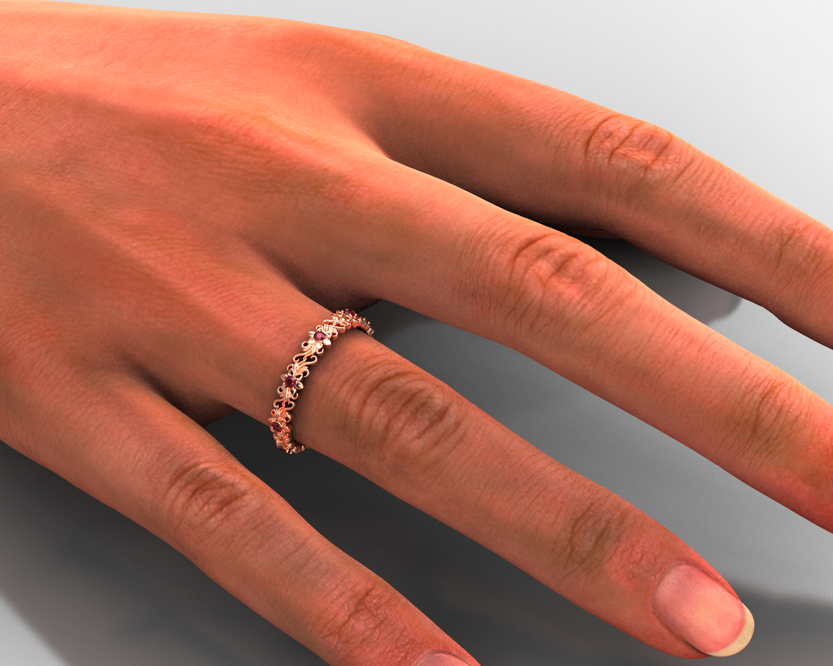 Unique Rose Gold Floral Wedding Ring