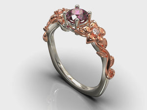 Two Tone Ruby Flower Engagement Ring