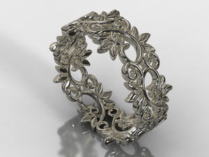 White Gold Leaf Wedding Band