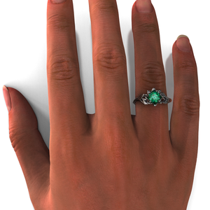 Black Gold Emerald Flower Engagement Ring