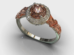 Unique Flower Morganite Halo Engagement Ring